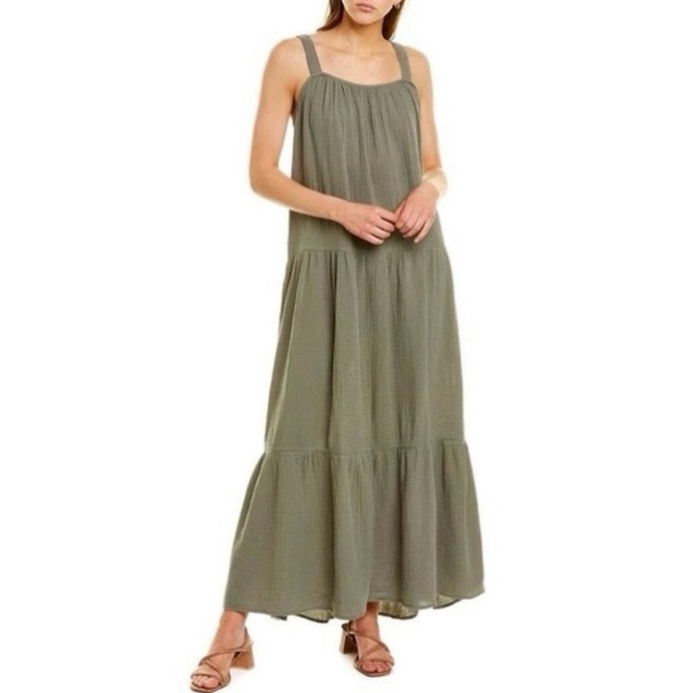 Olive Green Crinkle Maxi Dress